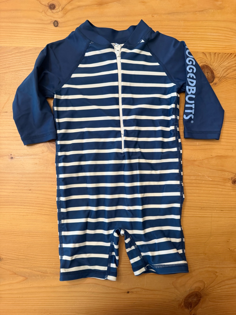 RuggedButts Navy & White Stripe Baby Rash Guard Swimsuit